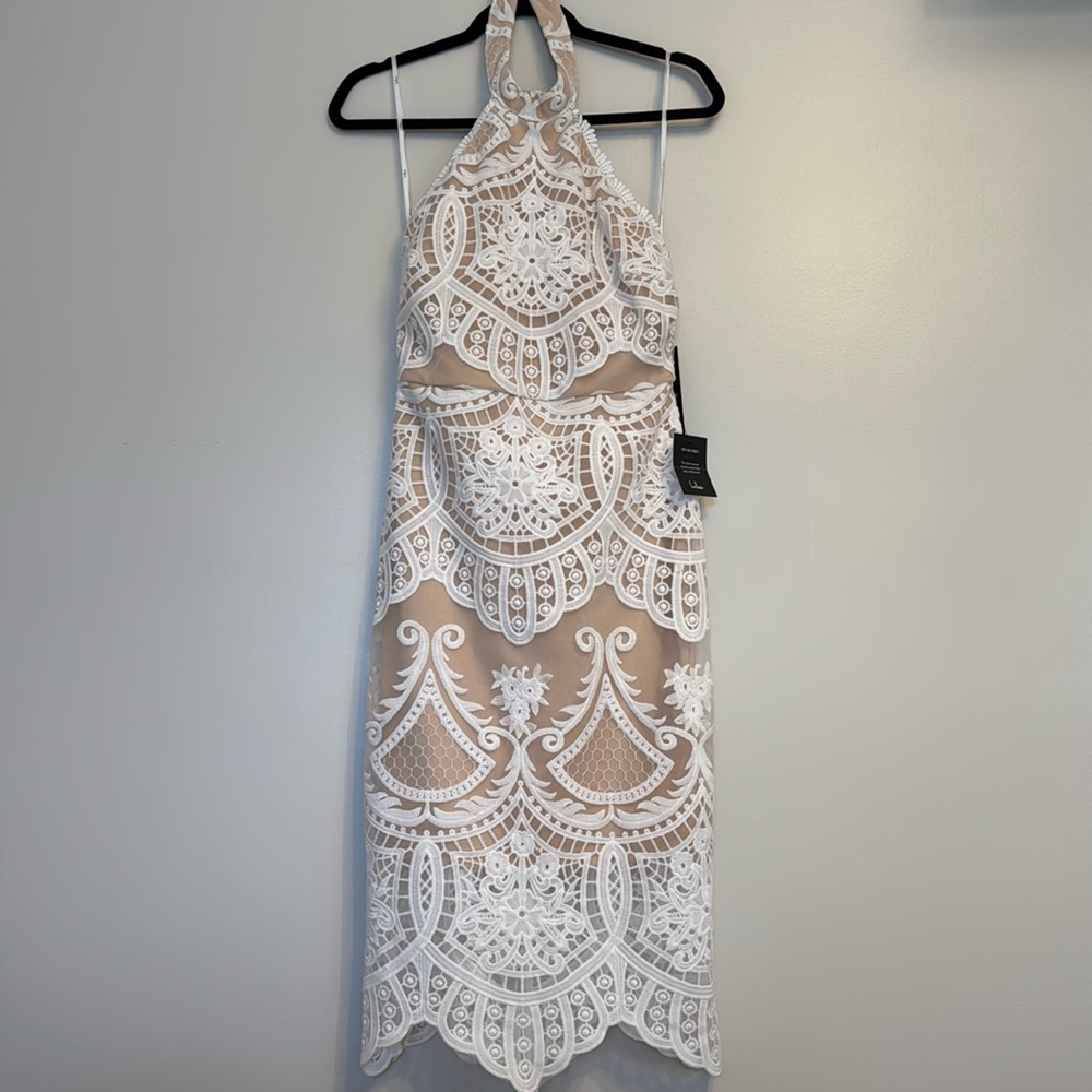Lulus White and Tan Lace Midi dress